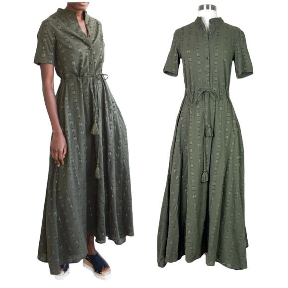 Never A Wallflower Dresses & Skirts - Never A Wallflower | Kelli Olive Green Textured Cotton Tassel Tie Maxi Dress XS